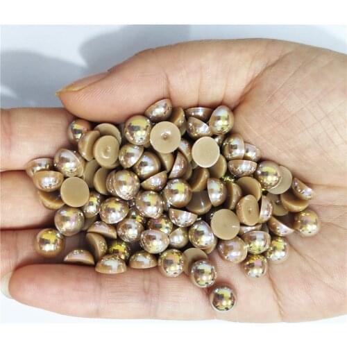 Light Coffee AB Half Round Pearl Rhinestone Crystal Non Hotfix Flat Back Rhinestones Trim Accessories for Nail Art Rhinestones