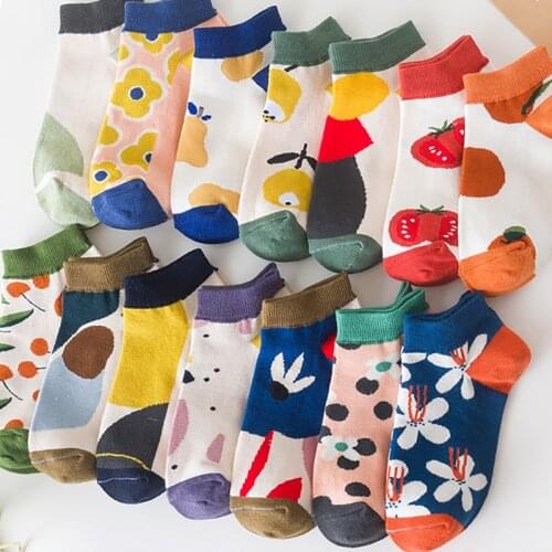 14 Pairs/Lot Women Socks Cotton Ankle Cartoon Fruit New Fashion Summer Korea Avocado Casual Girls Soft Short Cute Boat Socks