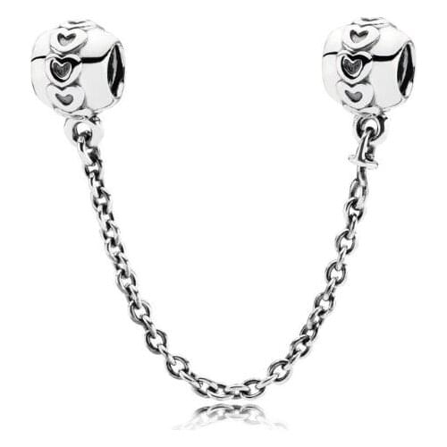 Genuine 925 Sterling Silver Charm Love Heart Connection Safety Chain Beads Fit Women Pan Bracelet & Necklace Diy Jewelry