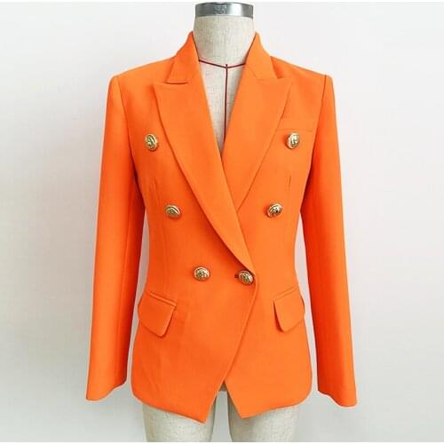 High Quality Newest Nice Designer Blazer Womens Lion Buttons Double Breasted Blazer Jacket Neon Orange