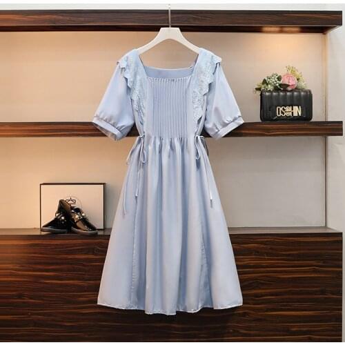 Plus Size Womens 2021 Summer New Style Thin and Age-reducing Cover Belly Chiffon A-line Fairy Puff Sleeve Dress