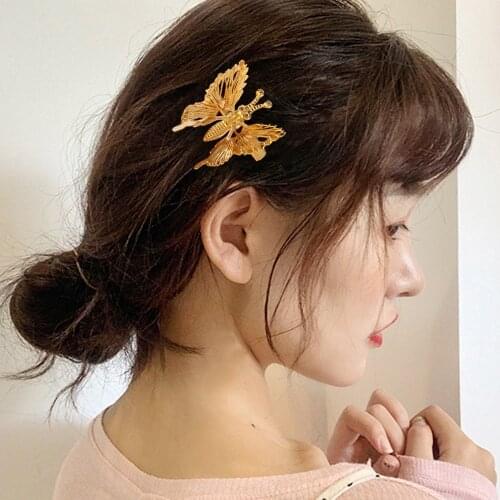 1pcs Gold 3D Butterfly Hair Clips Duckbill Hairpins For Women Girls Barrette Wedding Party Headclip Ornaments Hair Accessories