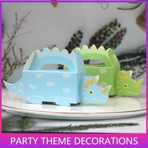 10pcs Dinosaur Party Blue Green Cookie Box Baby Shower Candy Box Treat Kids Birthday Paper Boxes for Packaging