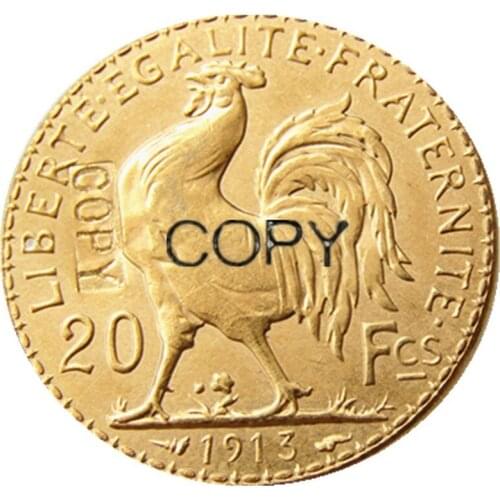 1913 France 20 Franc Rooster Gold Plated Copy Coin