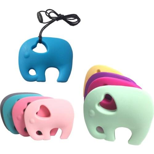 Silicone Elephant Teether 2pcs Soft Baby Teething Penant Necklace Chew Toys Silicone Beads Baby High Quality Silicone Jewelry
