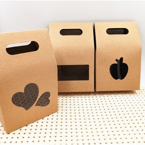 24Pcs 3 style Kraft Brown Packing Paper Box With Clear PVC Window Easy Carries Handle Gift Storage Boxes For Candy/Cookie/Nut