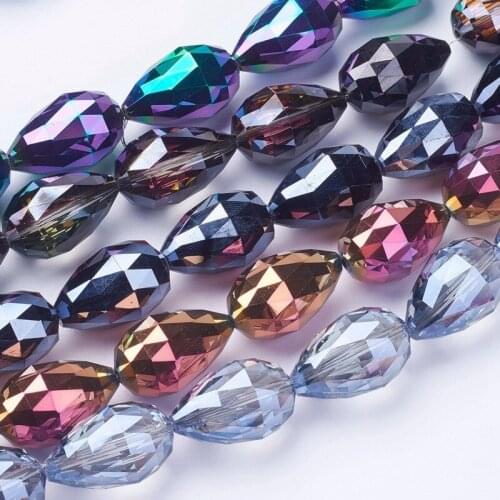 4 Strand Mixed Color Faceted Drop Shape Electroplate Glass Beads Strands for jewelry DIY Bracelet making about 25pcs/strand F80