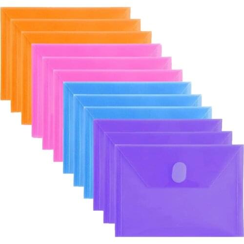 4pcs/set Clear Plastic Small Envelope with Hook & Loop Closure 5 1/2 x 7 1/2 Ploy Envelope for Receipe/Check/ Cards 4 Colors
