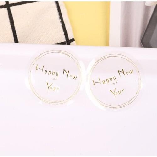 500pcs/lot Round Transparent Happy New Year Stickers Packing Creative Decor DIY Gift Seal Stickers Wholesale