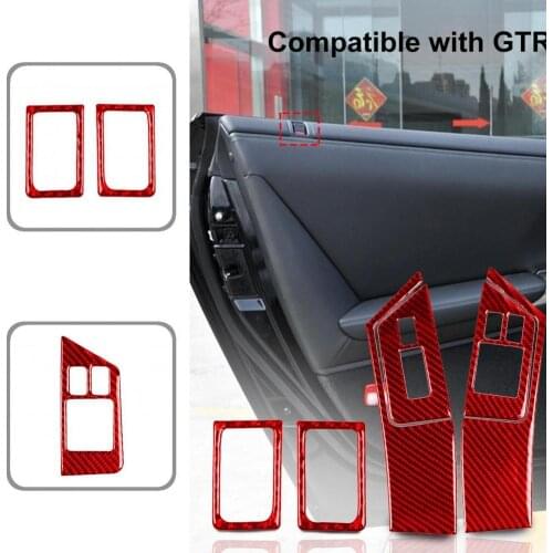 6Pcs Exquisite Window Control Button Panel Trim Sticker Carbon Fiber Door Lock Pins Frame Cover Heat-resistant