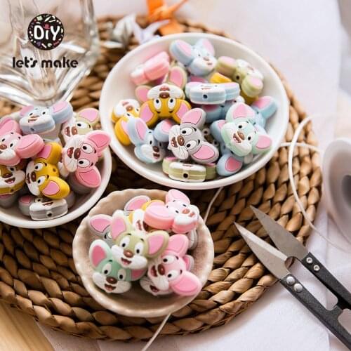 6pcs Silicone Beads Of Mouse Cartoon Animal Teething Food Grade DIY Kid Newborn Pacifier Clips Chains Baby Teethers Lets Make