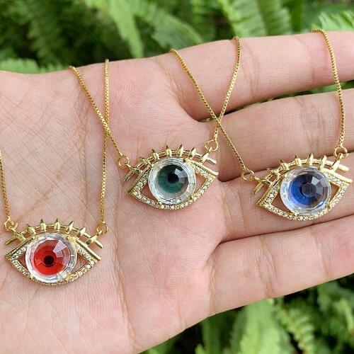 8Pcs 6 Style New Multicolor Crystal Glass Turkish Eye Pendant Necklace Gold Plated Chain Eye Necklace For Women