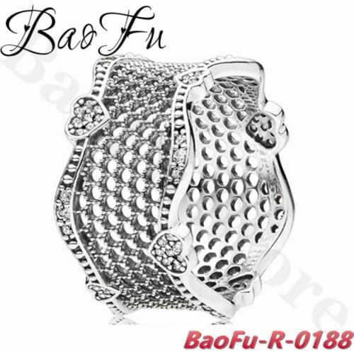 BaoFu 925 Sterling Silver Ring Romantic Honeycomb Hole Wide Ring Suitable for Gifts Original Ladies Jewelry