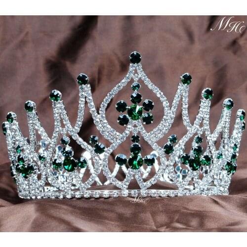 4.25" Large Gorgeous Simulated Emerald Tiara Full Round Crowns Rhinestones Crystal Brides Diadem Pageant Party Prom Hair Jewelry