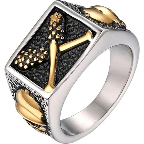 BONISKISS New Style 2020 Mens Ring Vintage Rock Punk Skull Baseball Anel Stainless Steel Jewelry For Man Gothic Anillos