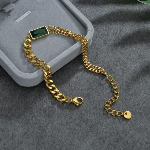 XIYANIKE 316L Stainless Steel Trendy Emerald Green Small Square Chain Bracelets 2021 Gift For Women Men Fashion Party Jewelry