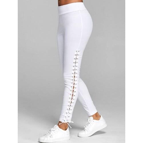 Trouser Black White Leggings Streetwear Cargo Pant Plus Size S-3XL Lace Up Grommet Leggings Skinny Leggings Women Pencil Pants
