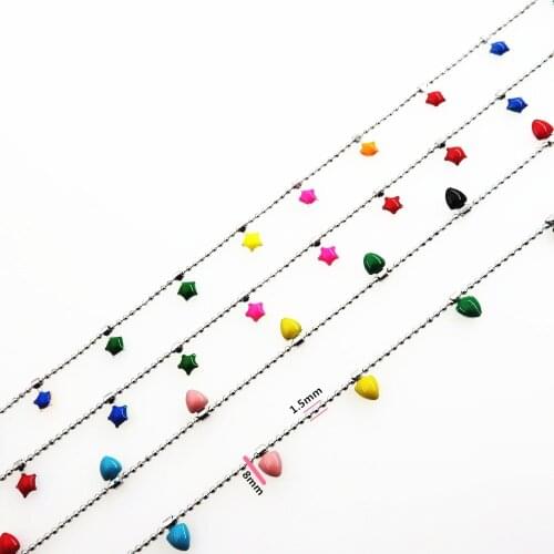Stainless Steel Bead Chain With Oil Droped Heart Star Charms Jewelry Diy Necklace Bracelet For Women