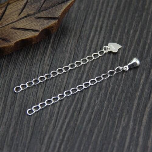 2pcs/lot 100% 925 Sterling Silver Ornament Extension Chains 48mm Length Necklace Chain With Heart Tails DIY Jewelry Make Charms