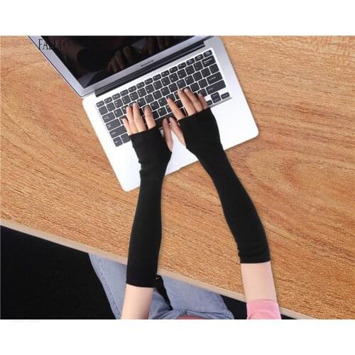 Faleto Solid Color Women Long Fingerless Gloves Winter Gloves Arm Cover Cotton Wrist Sleeves Arm Warmer Sleeve Knitted Gloves