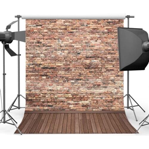 Mehofoto Red Brick Wall Photography Background Wood Floor Backdrop for Photo Booth Studio Printed L-543