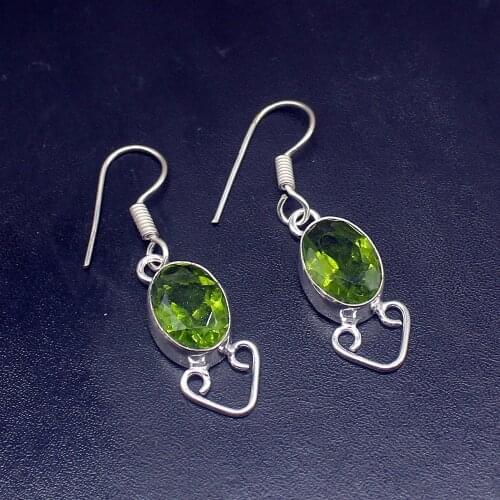 Gemstonefactory Big Promotion Single Unique 925 Silver Dashing Green Peridot Women Ladies Gift Dangle Drop Earrings 20211784