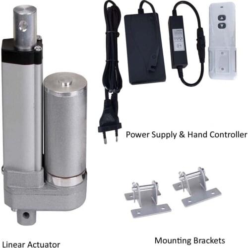 Stroke 25mm-1000mm 12V DC 1500N/150KG Load Linear Actuator + Power Supply + Wireless Controller + Mounting Brackets