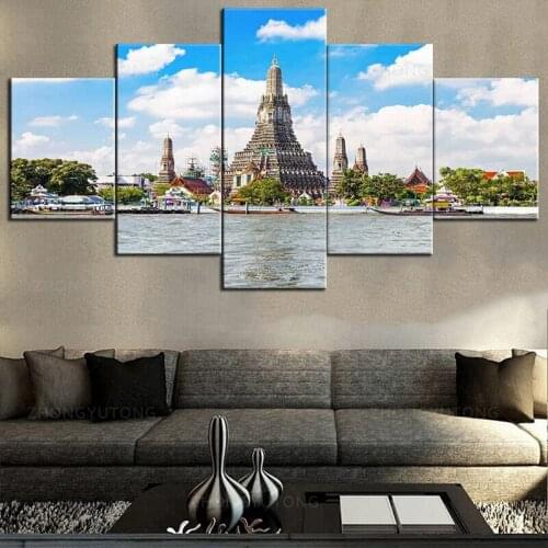 Art Work For Home Walls Buddhist Temple In Bangkok Pictures Thailand Canvas Wall Art Paintings 5 Panel Artwork Home Decorfor Liv