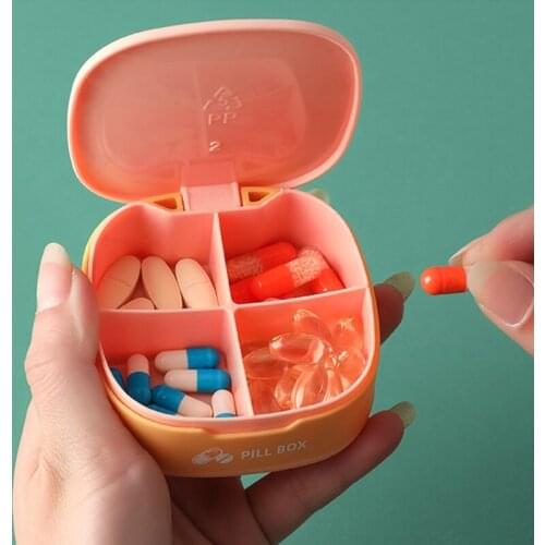 Mini Square Pill Box with 4 Compartments Portable Small Medicine Storage Case Tablet Dispenser Vitamins Organizer