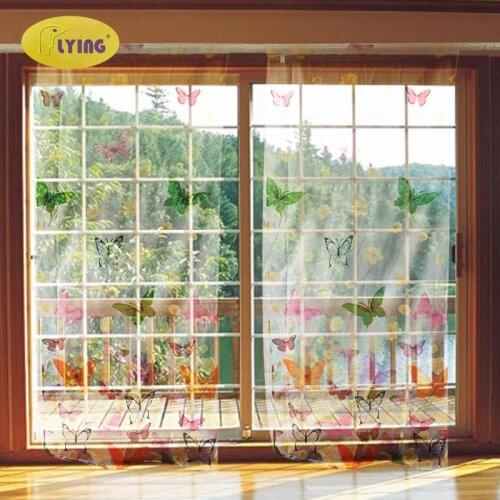 Flying Filament Tulle Curtains Butterfly Printed White Short Curtain to the Kitchen Room Drape Window Sheer Perspective Wholsale