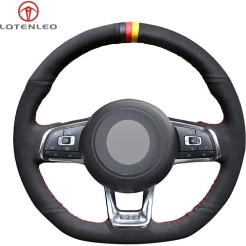 LQTENLEO Black Suede Hand-stitched Car Steering Wheel Cover for Volkswagen Golf 7 GTI Golf R MK7 VW Polo GTI Scirocco 2015 2016