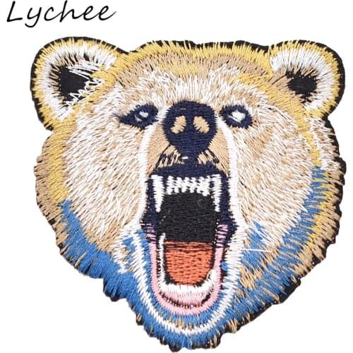 Lychee Non-woven Fabric Angry Roaring Bear Embroidery Patches With Adhesive DIY Sewing Bag Garment Decor Applique