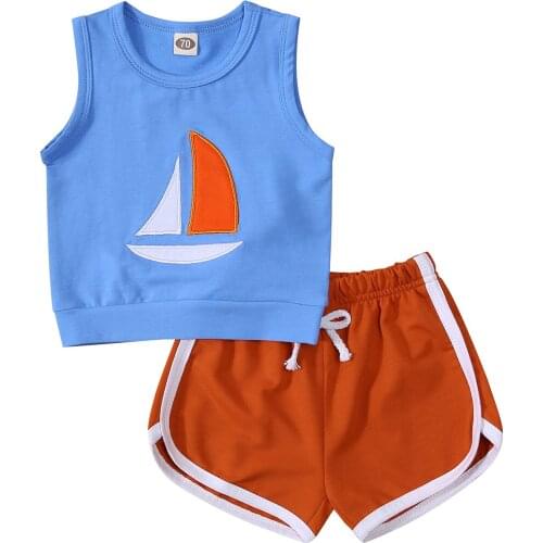 2021-03-26 Lioraitiin Baby Boy Girl Tank + Shorts Color Block Cute Boat Stitching Classic Round Neck Summer Clothing
