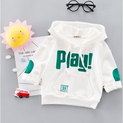 Spring Autumn Fashion Baby Clothes Infant Letter Blouse Kid Hoodies Tops Boys Girls Cotton Leisure Sport Play Hooded Sweatshirts
