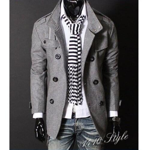 Mens Double PEA Wool Half Trench Coat Trench Coat Jacket Gray