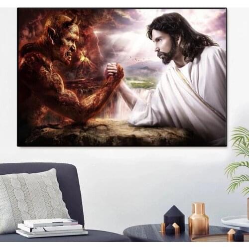 Wall Art Canvas Painting Jesus VS Satan Competition Between Angels and Devils Modern Home Decor Canvas Paintings Cuadros