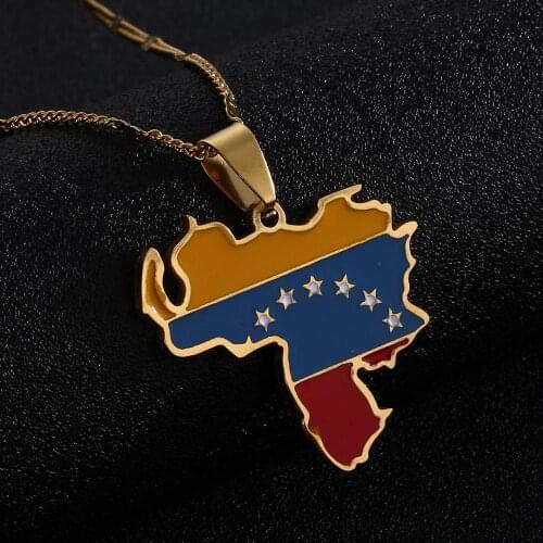 Stainless Steel Trendy Venezuela Map Flag Pendant Necklace Venezuelan Map Women Charm Jewelry