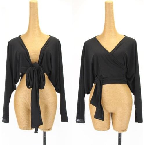 New Latin Dance Clothes Lace-Up Long Sleeve Tops Women Latin Practice Wear Samba Rumba Ballroom Shirts Black Dance Tops DNV14968