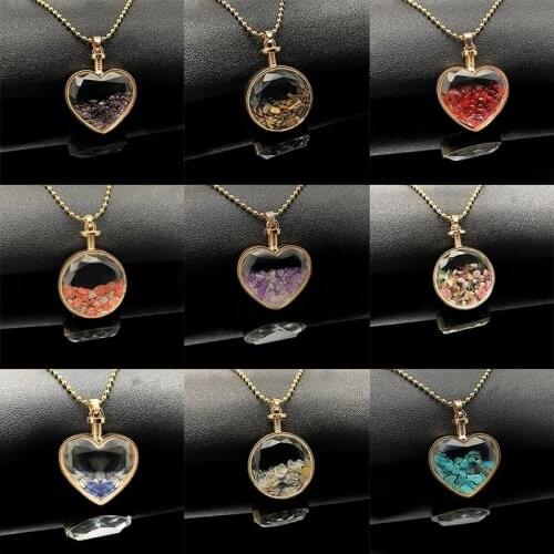 Good Luck Wishing Bottle Necklace Pendants Transparent Glass Bottle Natural Crystal Crushed Stone Pendants Jewelry Accessories