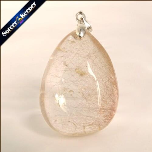 Rare Natural Quartz Gold Rutilated Garden Quartz Crystal Love Necklace Pendant natural minerals Fish Tank Beads OS676