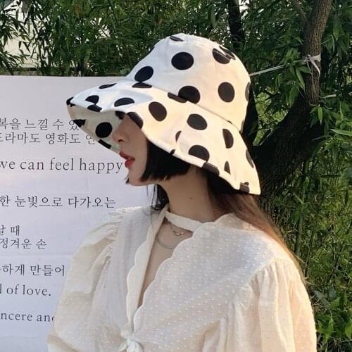 Sun Protection Big Eaves Fisherman Hat Female Summer Japanese Fashion Wild Polka Dot Designer Sunshade Sun Hat
