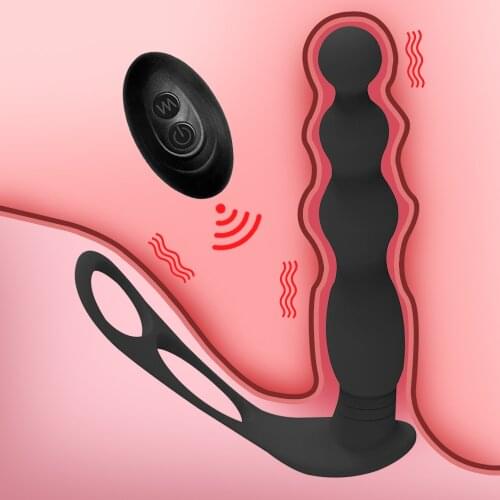 Silicone Anal Butt Plug Pull Beads With Cock Ring Prostate Massager Anal Balls Vibration Heating Erotic Anal Sex Toy For Adult