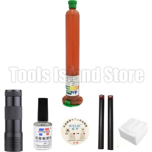 Tp-2500 50ML LOCA UV glue with Glue Remover Dispergator Screen glue Golden Cutting Wire and clean clothes wipes 9 LED lamp