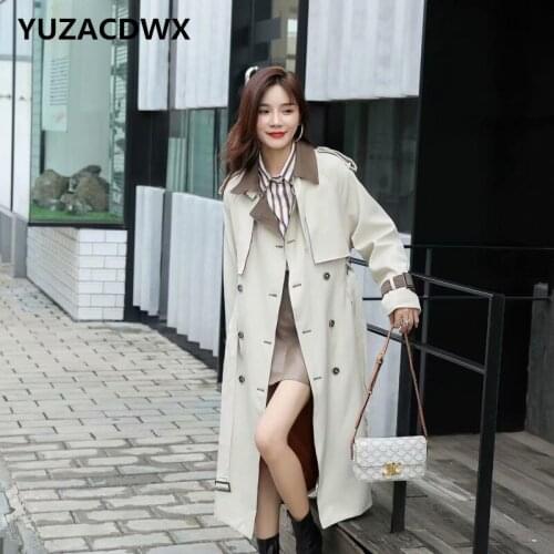 Brand New Fashion Women Trench Coat Beige Long Double-Breasted with Belt Spring Autumn Lady Duster Coat Female Outerwear Quality
