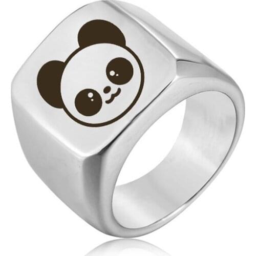 Ufine Fashion Square Ring lovely panda head Titanium Steel Mens Ring Cast stainless steel symbol Rings jewelry R112