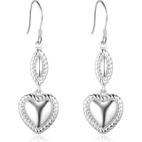 Vintage 925 Sterling Silver Drop Earrings for Women Long Heart Dangle Earrings Fashion Statement Jewelry Wedding Party Gifts