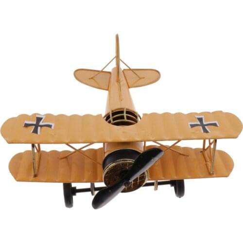 Retro Desktop Iron Airplane Crafts Display Home Office Decoration Yellow