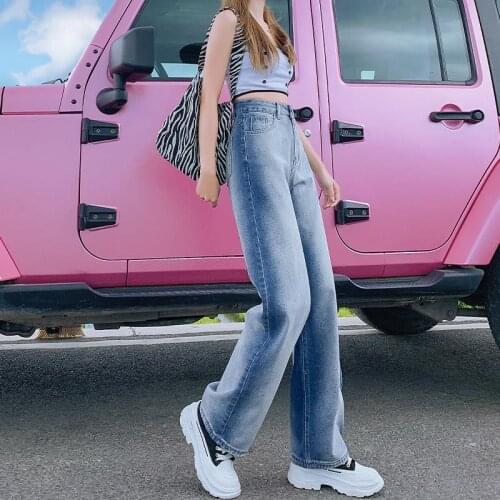 Retro street style high waist wide leg pants age-reducing gradient color jeans women summer thin jeans fashion blue pants