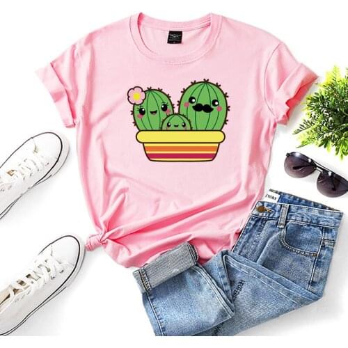 Women Cartoon Cactus Print T-shirt Cute Oversized Short Sleeve Tops Casual Summer Basic Tshirt Graphic Tee Shirts Ladies Clothes
