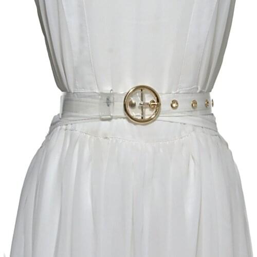 SISHION Womens Belts BG871 Fashion gold Metal round buckle clear Plastic PVC strap Transparent plastic Waist Belt for Women